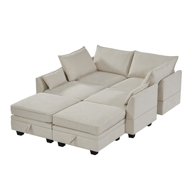 U-Shape Convertible Storage Seat Modular Sectional Sofa with Reversible Chais