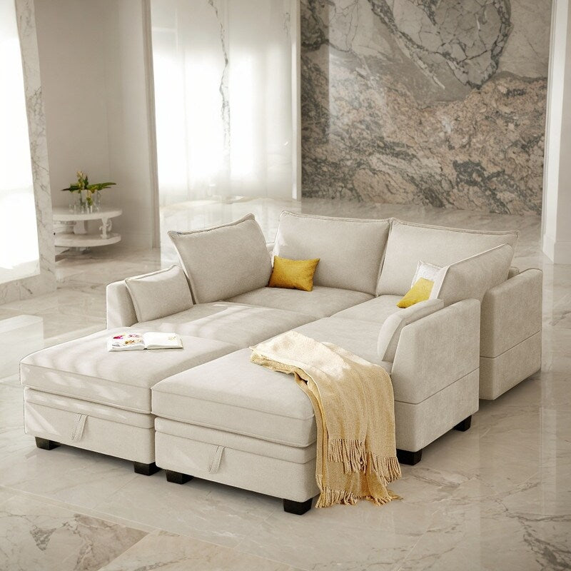 U-Shape Convertible Storage Seat Modular Sectional Sofa with Reversible Chais