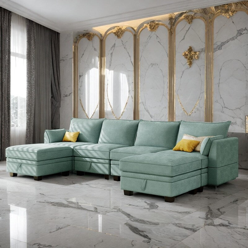 U-Shape Convertible Storage Seat Modular Sectional Sofa with Reversible Chais