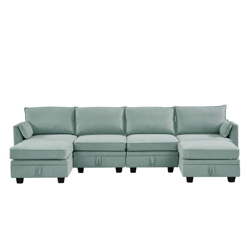 U-Shape Convertible Storage Seat Modular Sectional Sofa with Reversible Chais