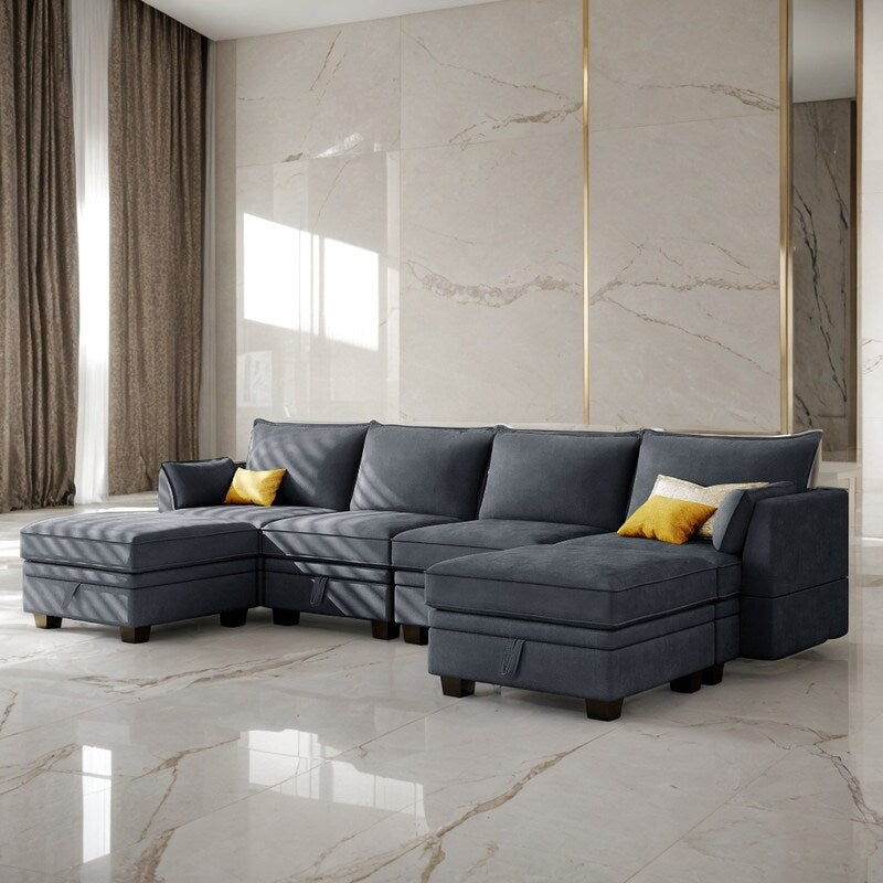 U-Shape Convertible Storage Seat Modular Sectional Sofa with Reversible Chais