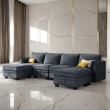U-Shape Convertible Storage Seat Modular Sectional Sofa with Reversible Chais