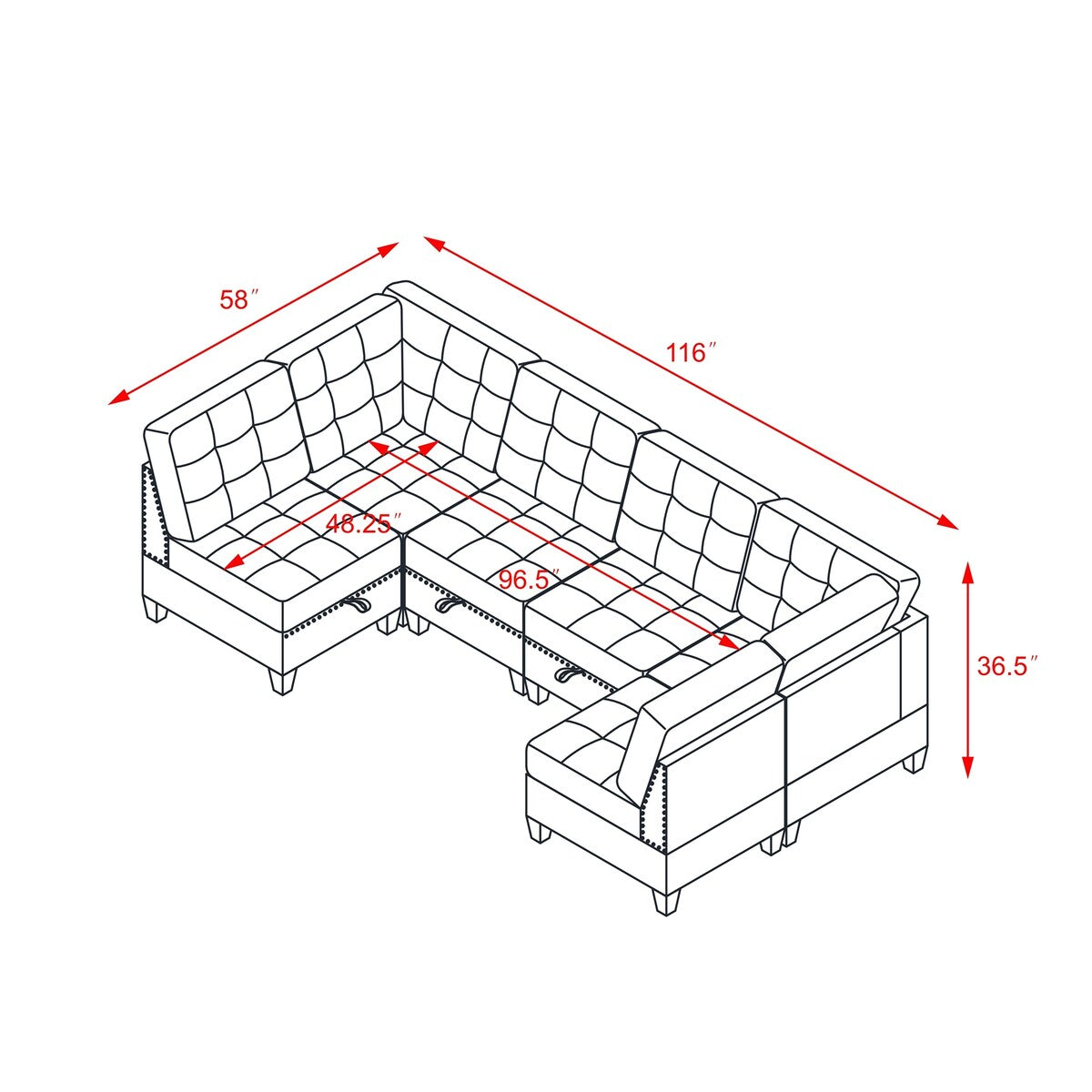 U Shape Modular Sectional Sofa w/ Four Single Chair and Two Corner