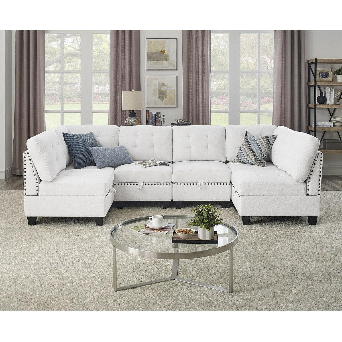 U Shape Modular Sectional Sofa w/ Four Single Chair and Two Corner