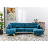 U-Shape Sectional Sofa Set Living Room Wide Cushion Accent Sofa Modern Lounge Chaise Couch with Ottoman&2 Same Color Pillows