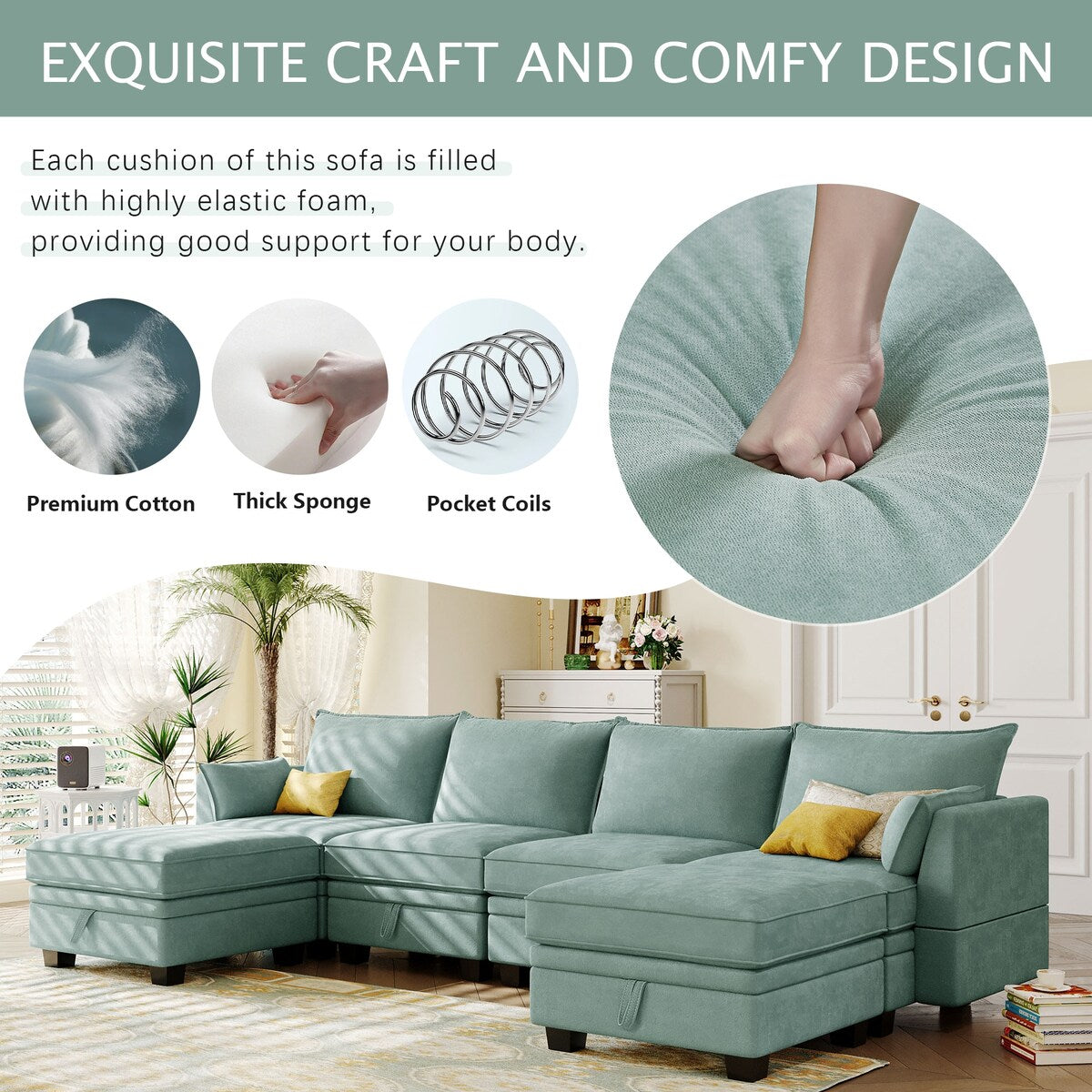 U-Shape Sectional Sofa Sets Storage Seat Sofa Bed with Chaise