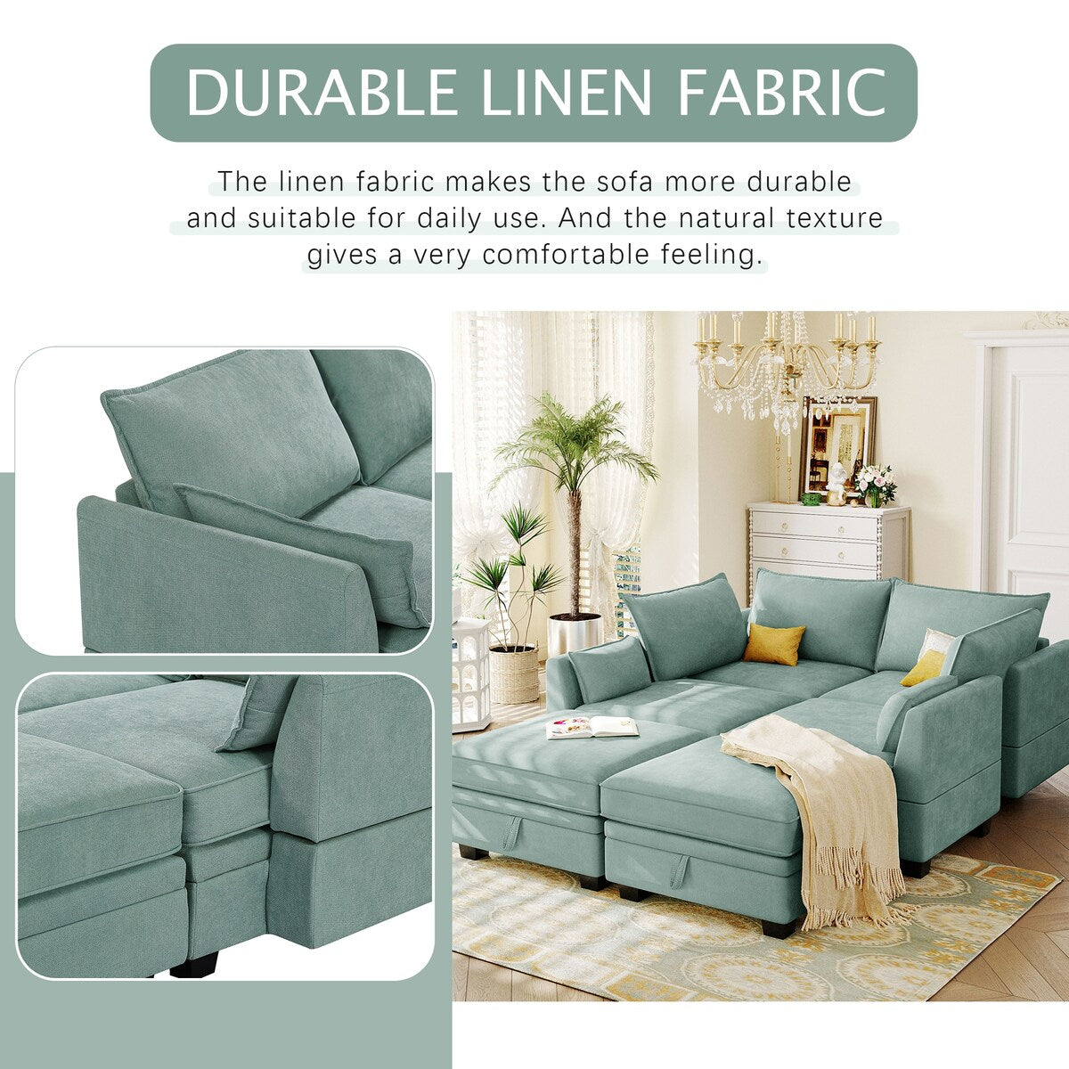 U-Shape Sectional Sofa Sets Storage Seat Sofa Bed with Chaise
