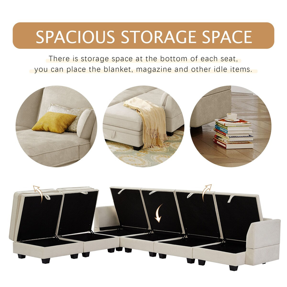 U-Shape Sectional Sofa Sets Storage Seat Sofa Bed with Chaise
