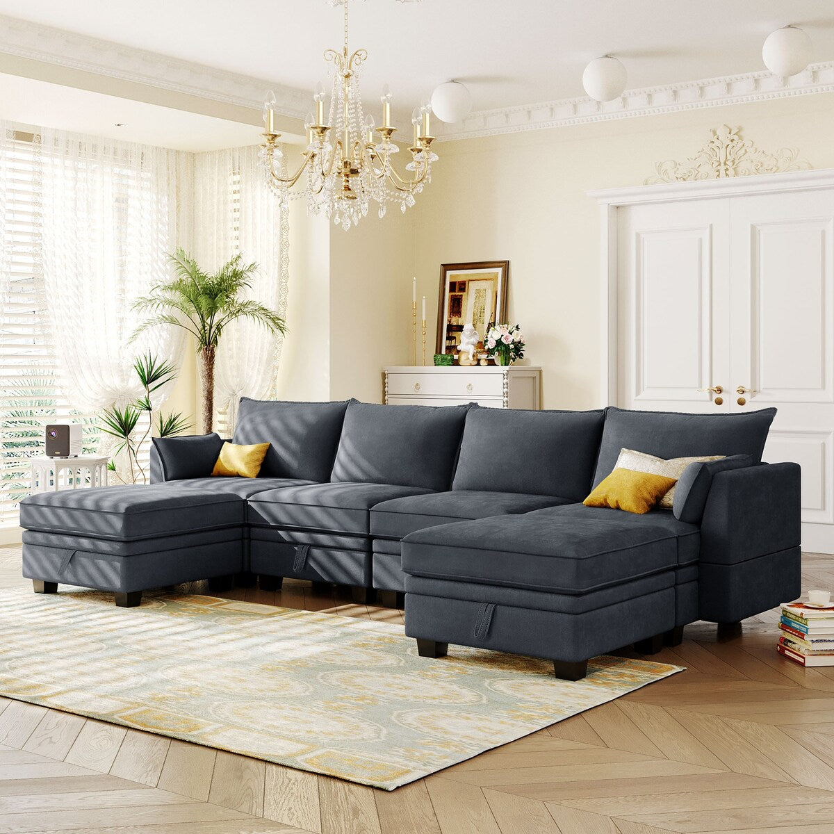 U-Shape Sectional Sofa Sets Storage Seat Sofa Bed with Chaise