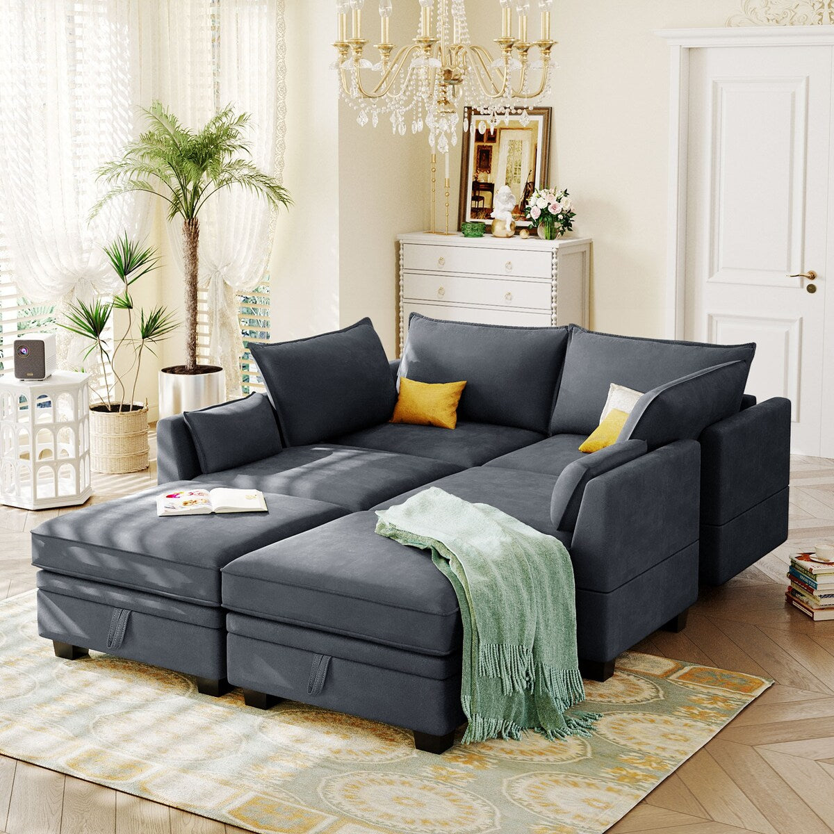 U-Shape Sectional Sofa Sets Storage Seat Sofa Bed with Chaise