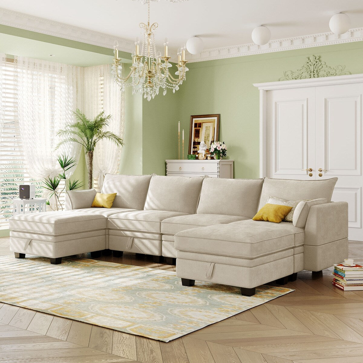U-Shape Sectional Sofa Sets Storage Seat Sofa Bed with Chaise