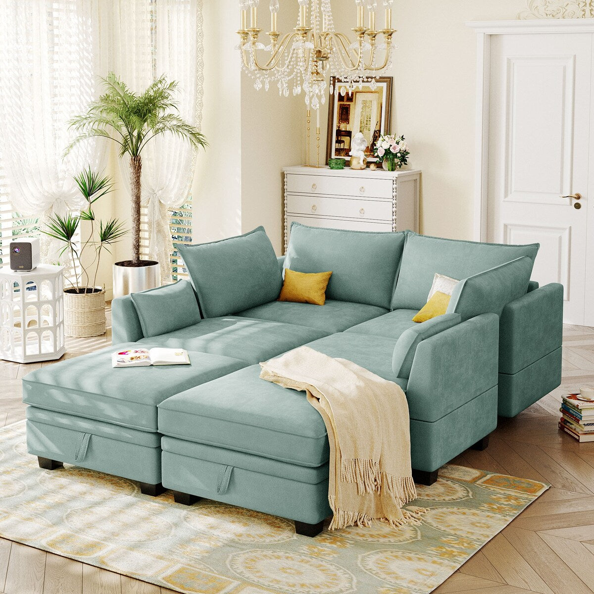 U-Shape Sectional Sofa Sets Storage Seat Sofa Bed with Chaise