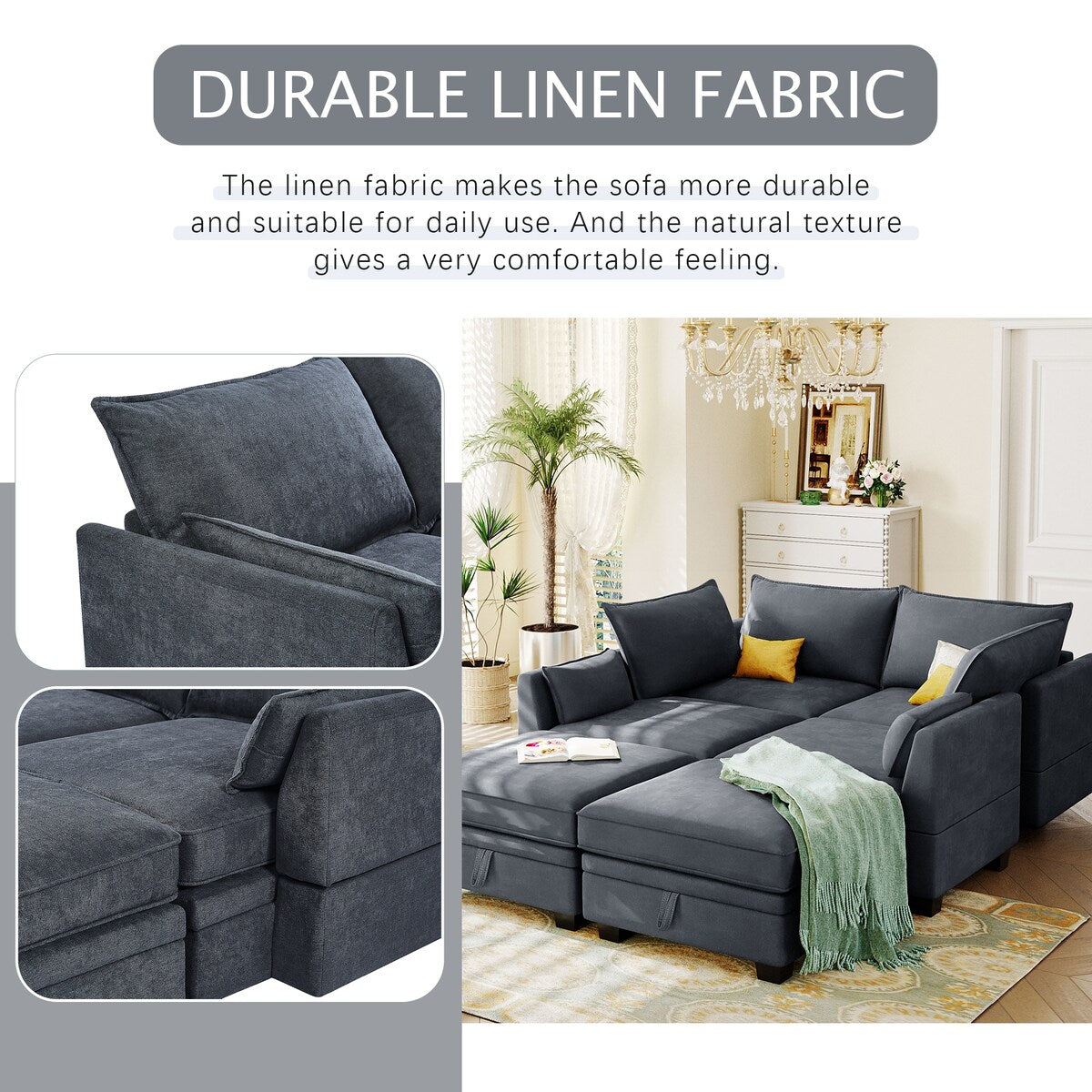 U-Shape Sectional Sofa Sets Storage Seat Sofa Bed with Chaise