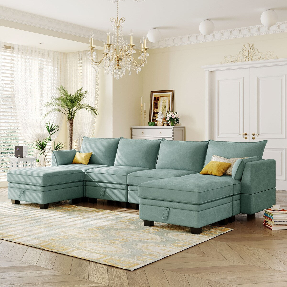 U-Shape Sectional Sofa Sets Storage Seat Sofa Bed with Chaise