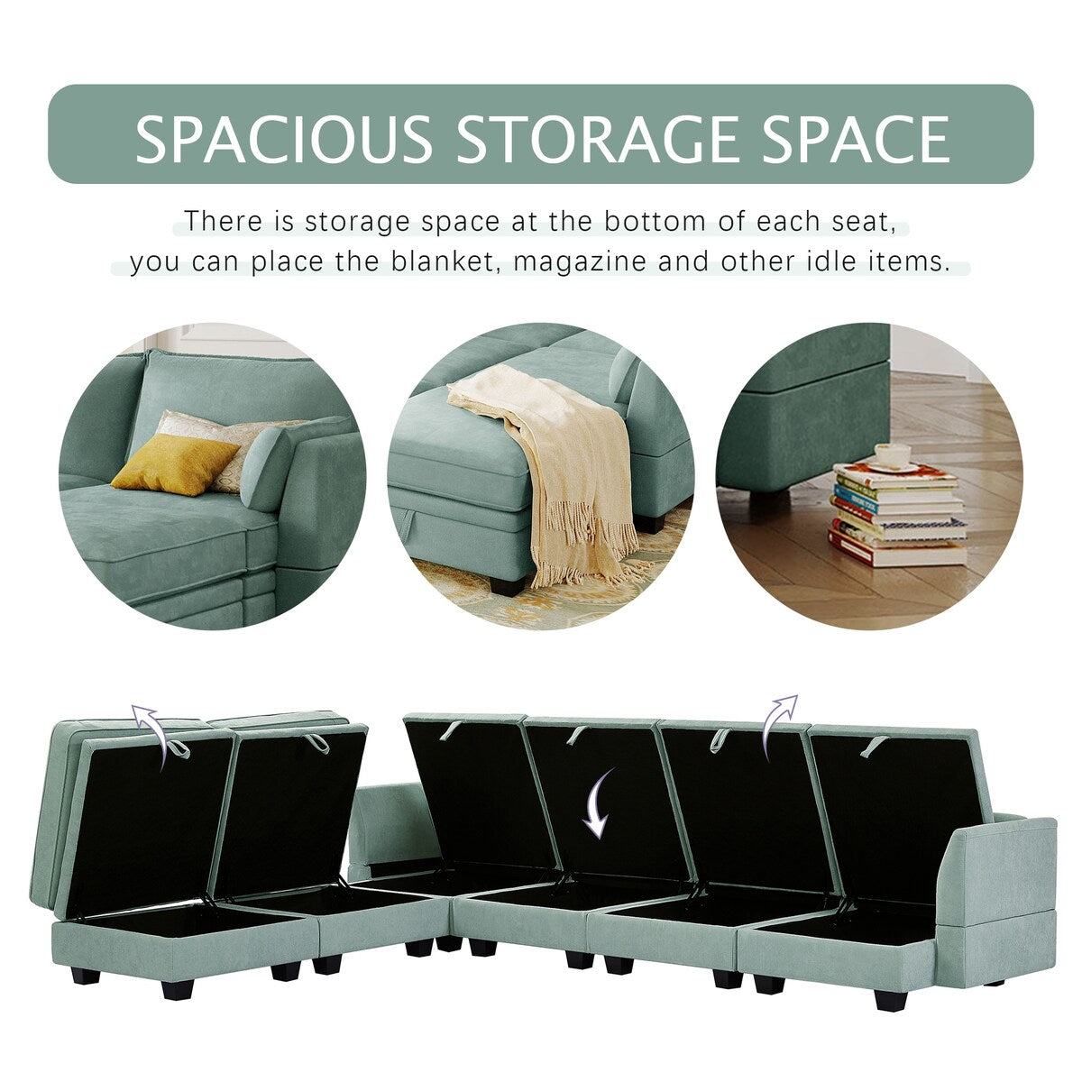 U-Shape Sectional Sofa Sets Storage Seat Sofa Bed with Chaise