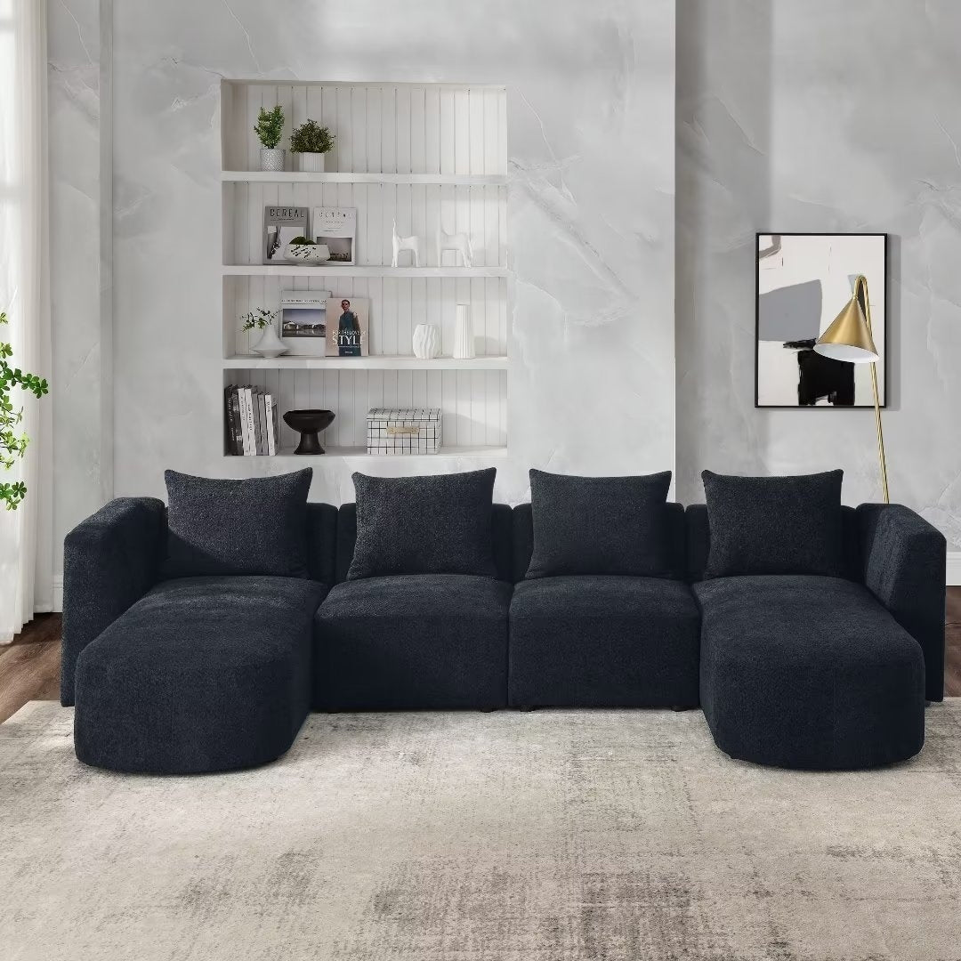 U Shape Sectional Sofa, Modular Sofa, DIY Combination,Loop Yarn Fabric - 61" x 117" x 24"