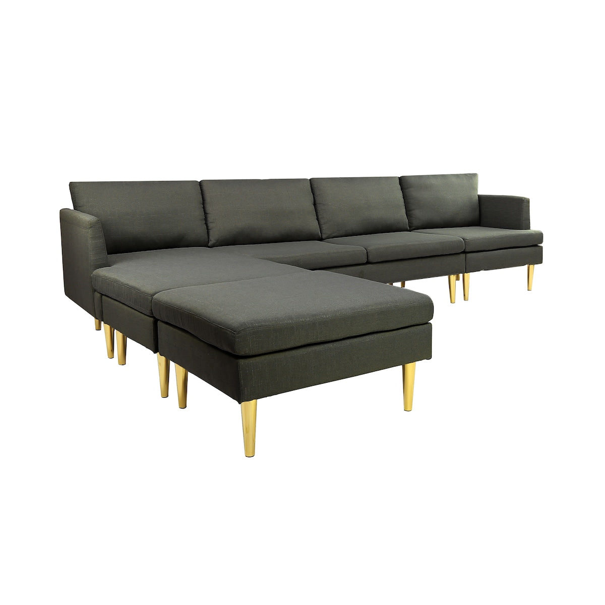 U-Shaped Convertible Sectional Sofa w/Chaise Longue & Movable Ottoman, Modern Upholstered Couch w/Metal Legs for Living Room