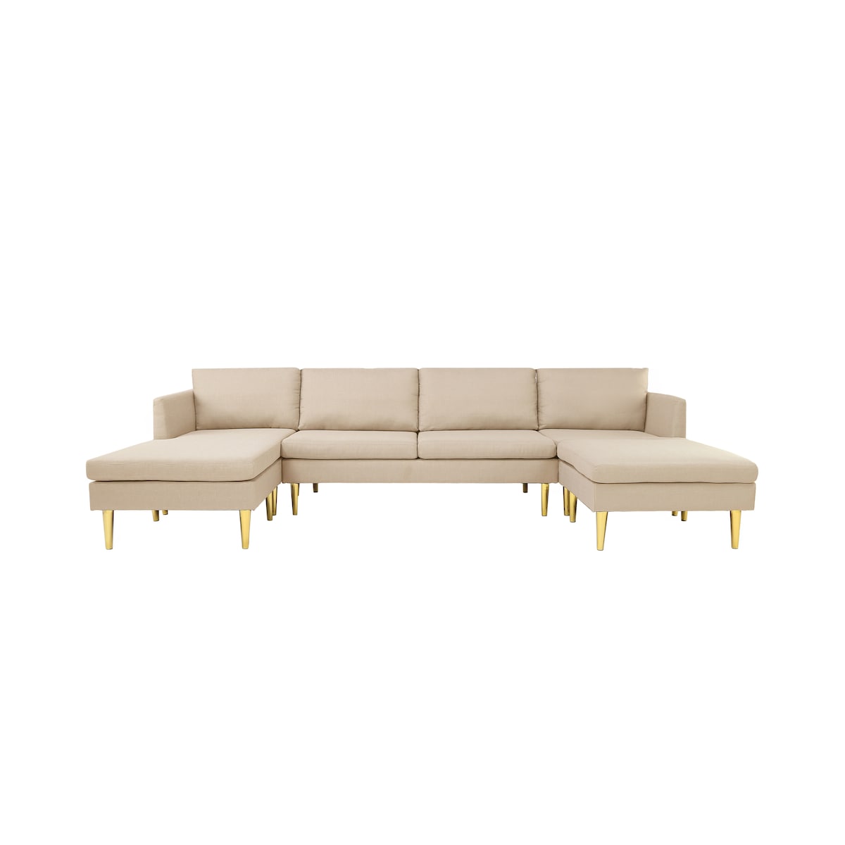U-Shaped Convertible Sectional Sofa w/Chaise Longue & Movable Ottoman, Modern Upholstered Couch w/Metal Legs for Living Room