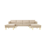 U-Shaped Convertible Sectional Sofa w/Chaise Longue & Movable Ottoman, Modern Upholstered Couch w/Metal Legs for Living Room