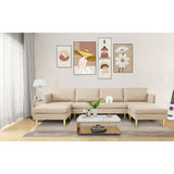 U-Shaped Convertible Sectional Sofa w/Chaise Longue & Movable Ottoman, Modern Upholstered Couch w/Metal Legs for Living Room