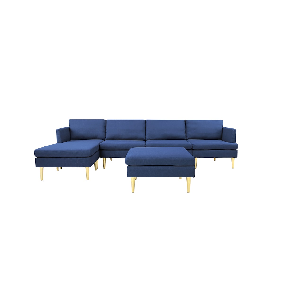 U-Shaped Convertible Sectional Sofa w/Chaise Longue & Movable Ottoman, Modern Upholstered Couch w/Metal Legs for Living Room