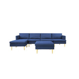 U-Shaped Convertible Sectional Sofa w/Chaise Longue & Movable Ottoman, Modern Upholstered Couch w/Metal Legs for Living Room