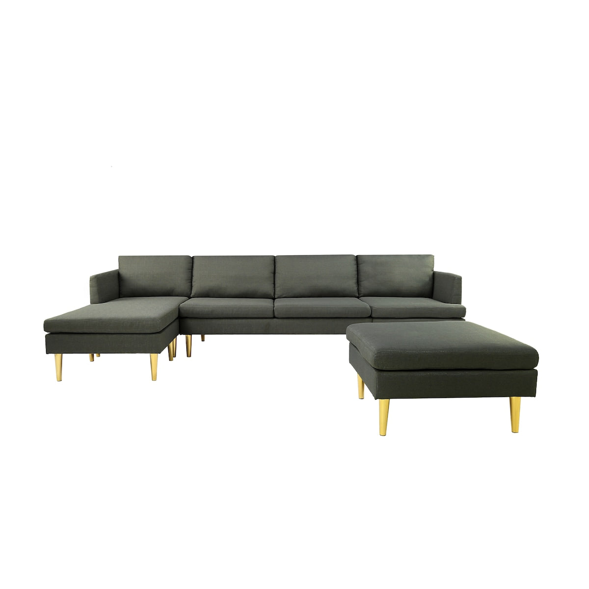 U-Shaped Convertible Sectional Sofa w/Chaise Longue & Movable Ottoman, Modern Upholstered Couch w/Metal Legs for Living Room