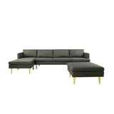 U-Shaped Convertible Sectional Sofa w/Chaise Longue & Movable Ottoman, Modern Upholstered Couch w/Metal Legs for Living Room