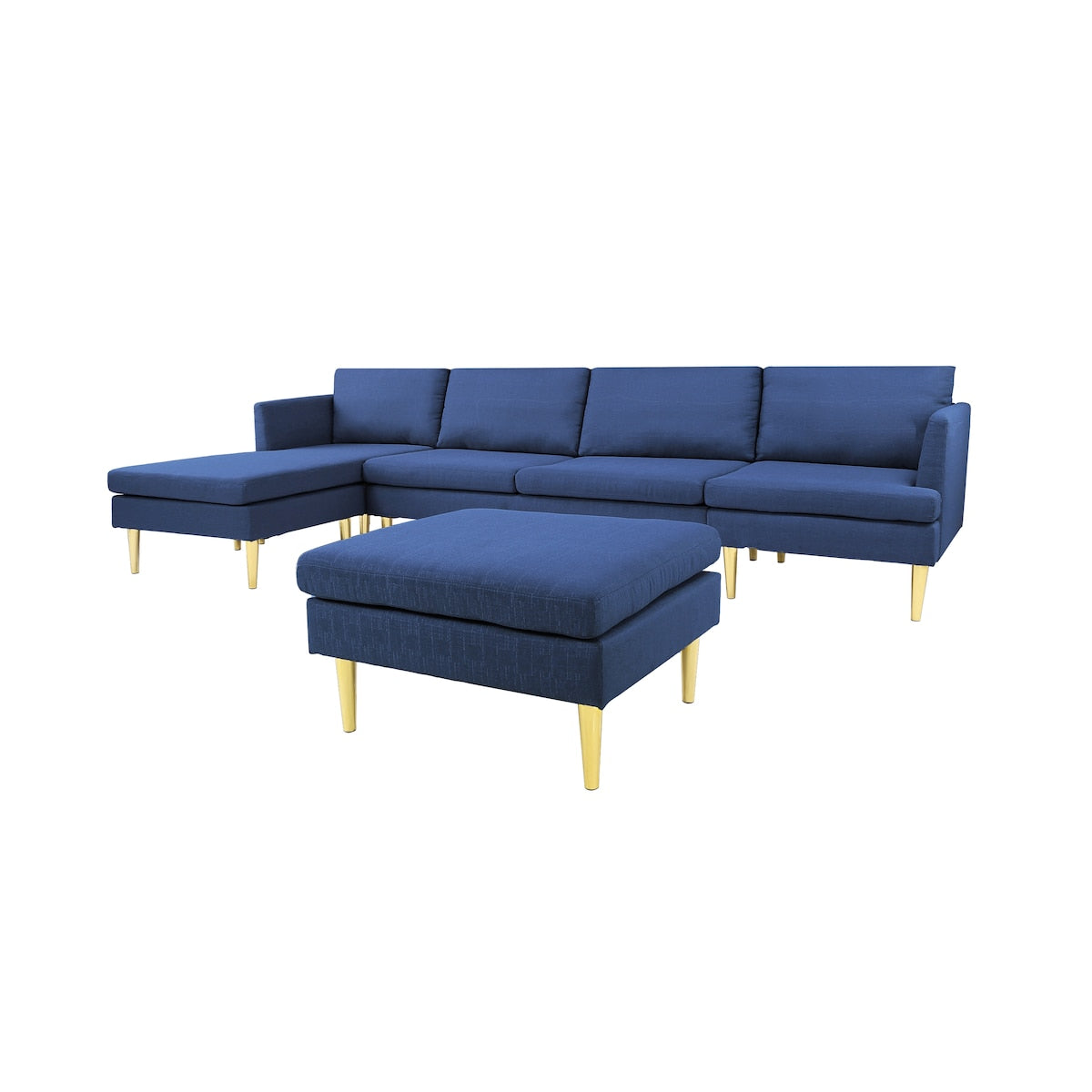 U-Shaped Convertible Sectional Sofa w/Chaise Longue & Movable Ottoman, Modern Upholstered Couch w/Metal Legs for Living Room