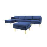 U-Shaped Convertible Sectional Sofa w/Chaise Longue & Movable Ottoman, Modern Upholstered Couch w/Metal Legs for Living Room
