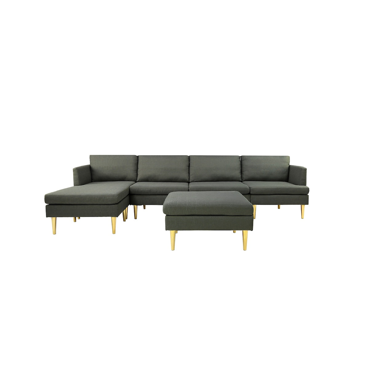U-Shaped Convertible Sectional Sofa w/Chaise Longue & Movable Ottoman, Modern Upholstered Couch w/Metal Legs for Living Room