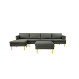 U-Shaped Convertible Sectional Sofa w/Chaise Longue & Movable Ottoman, Modern Upholstered Couch w/Metal Legs for Living Room
