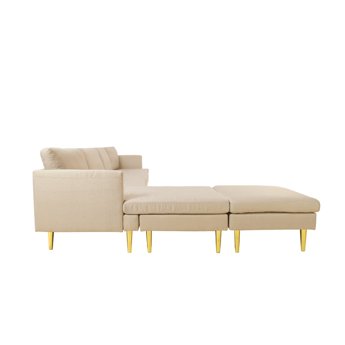 U-Shaped Convertible Sectional Sofa w/Chaise Longue & Movable Ottoman, Modern Upholstered Couch w/Metal Legs for Living Room