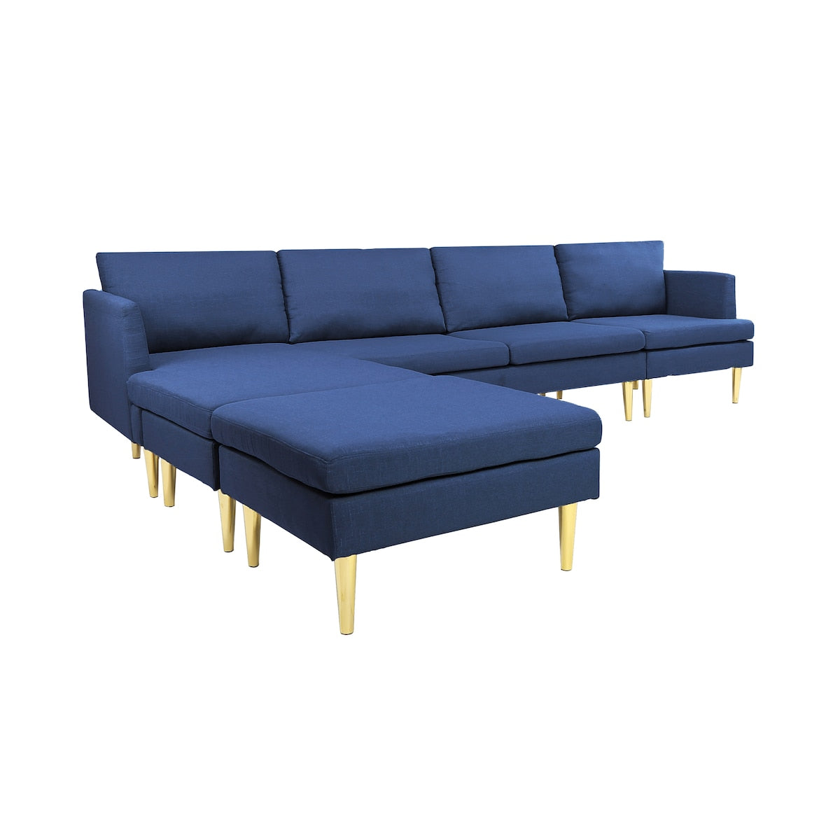 U-Shaped Convertible Sectional Sofa w/Chaise Longue & Movable Ottoman, Modern Upholstered Couch w/Metal Legs for Living Room