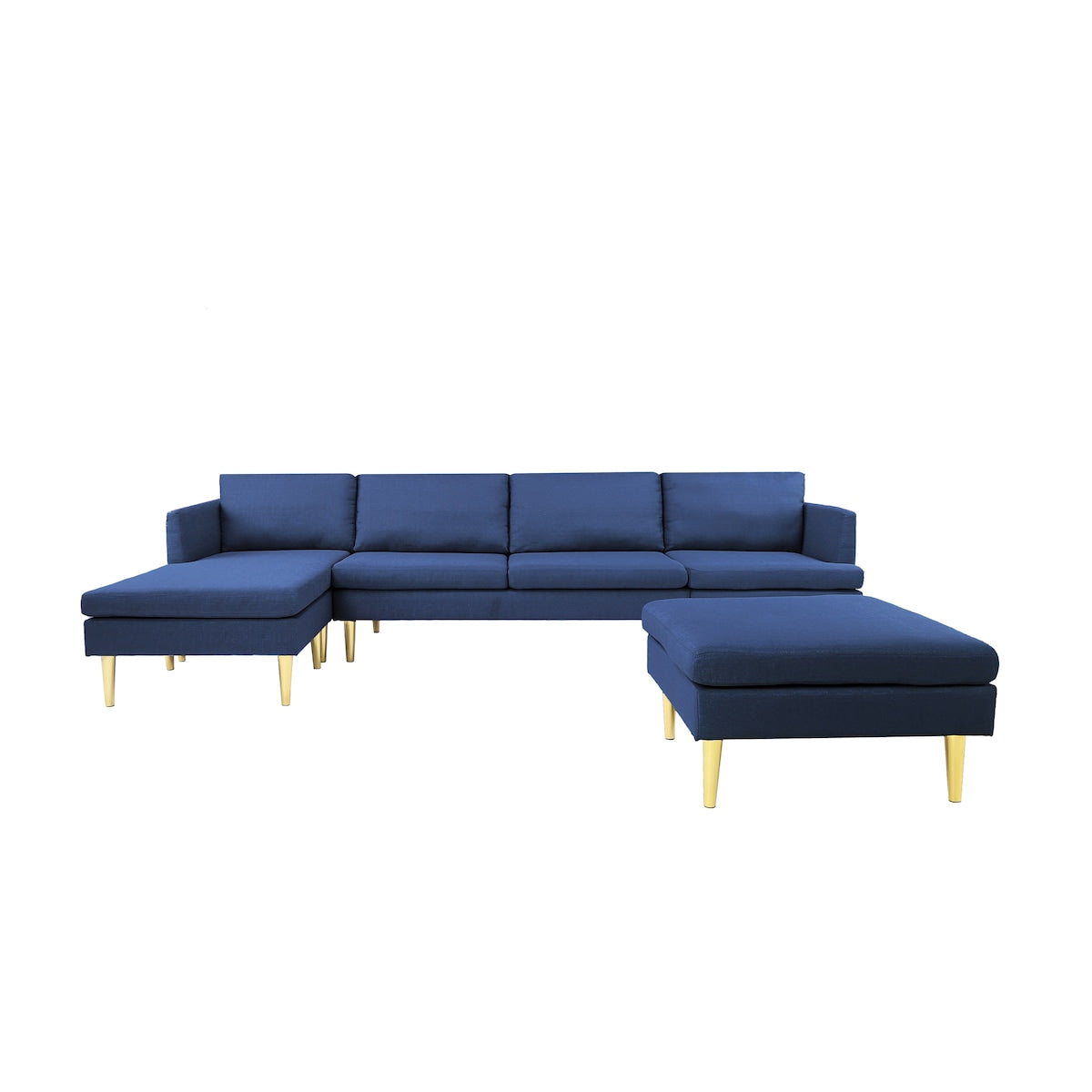 U-Shaped Convertible Sectional Sofa w/Chaise Longue & Movable Ottoman, Modern Upholstered Couch w/Metal Legs for Living Room