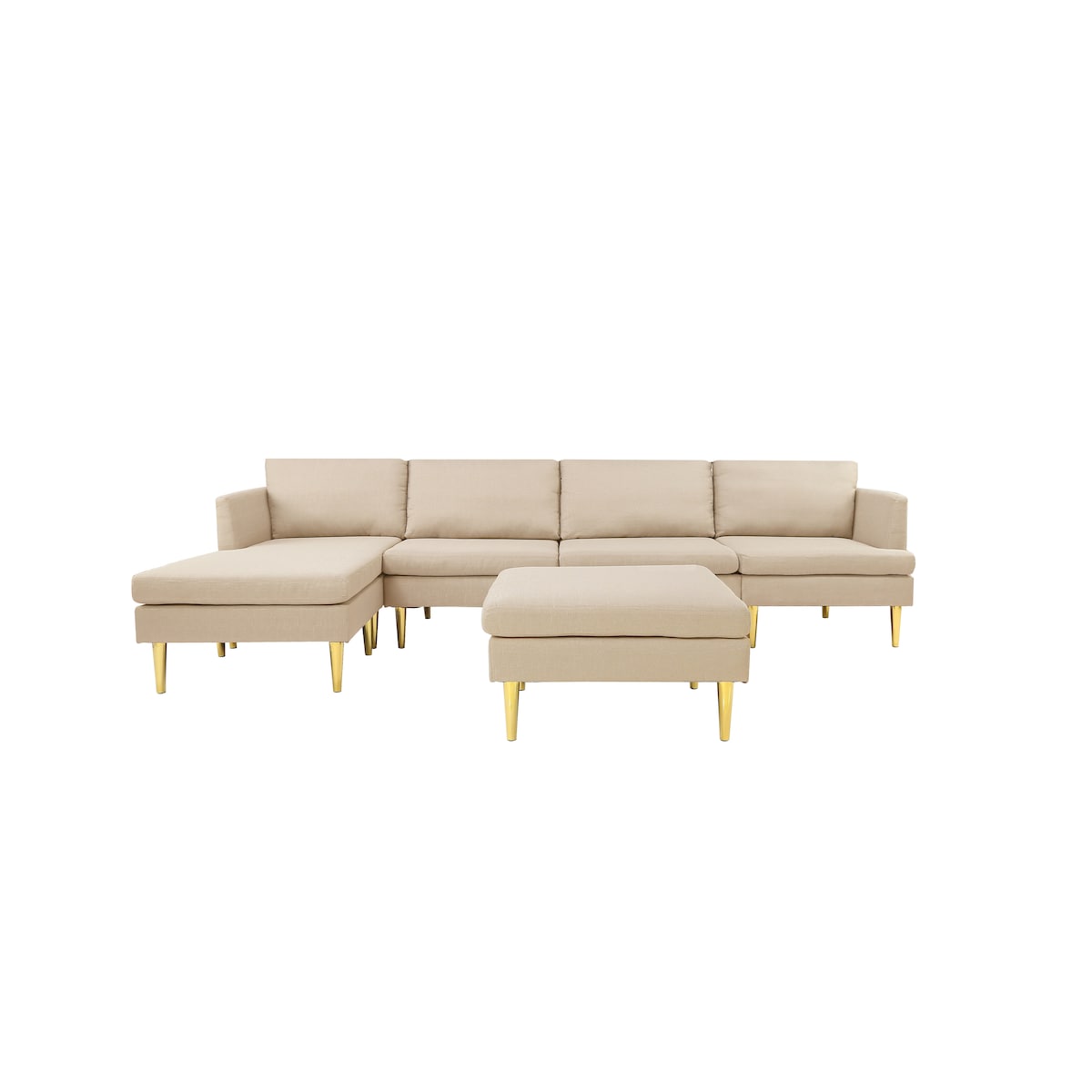 U-Shaped Convertible Sectional Sofa w/Chaise Longue & Movable Ottoman, Modern Upholstered Couch w/Metal Legs for Living Room