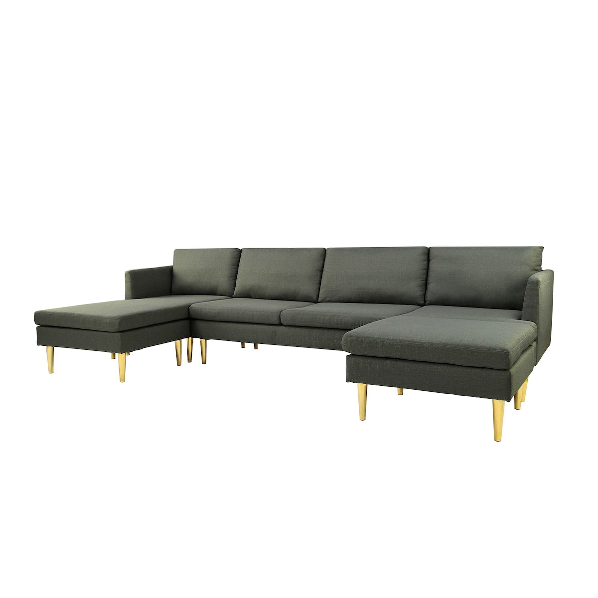 U-Shaped Convertible Sectional Sofa w/Chaise Longue & Movable Ottoman, Modern Upholstered Couch w/Metal Legs for Living Room