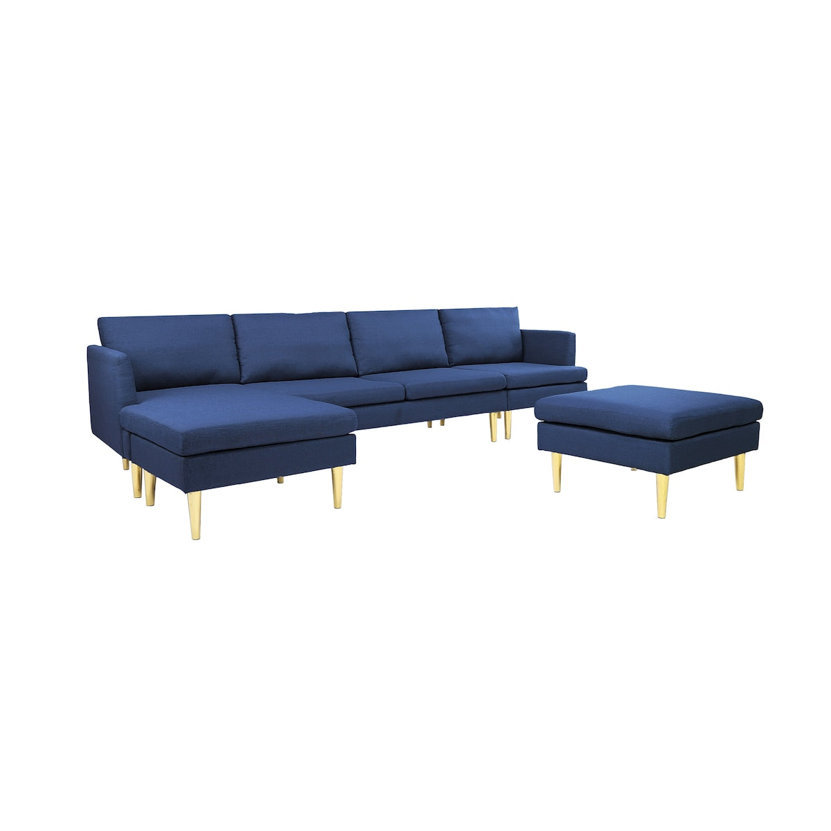 U-Shaped Convertible Sectional Sofa w/Chaise Longue & Movable Ottoman, Modern Upholstered Couch w/Metal Legs for Living Room