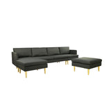 U-Shaped Convertible Sectional Sofa w/Chaise Longue & Movable Ottoman, Modern Upholstered Couch w/Metal Legs for Living Room