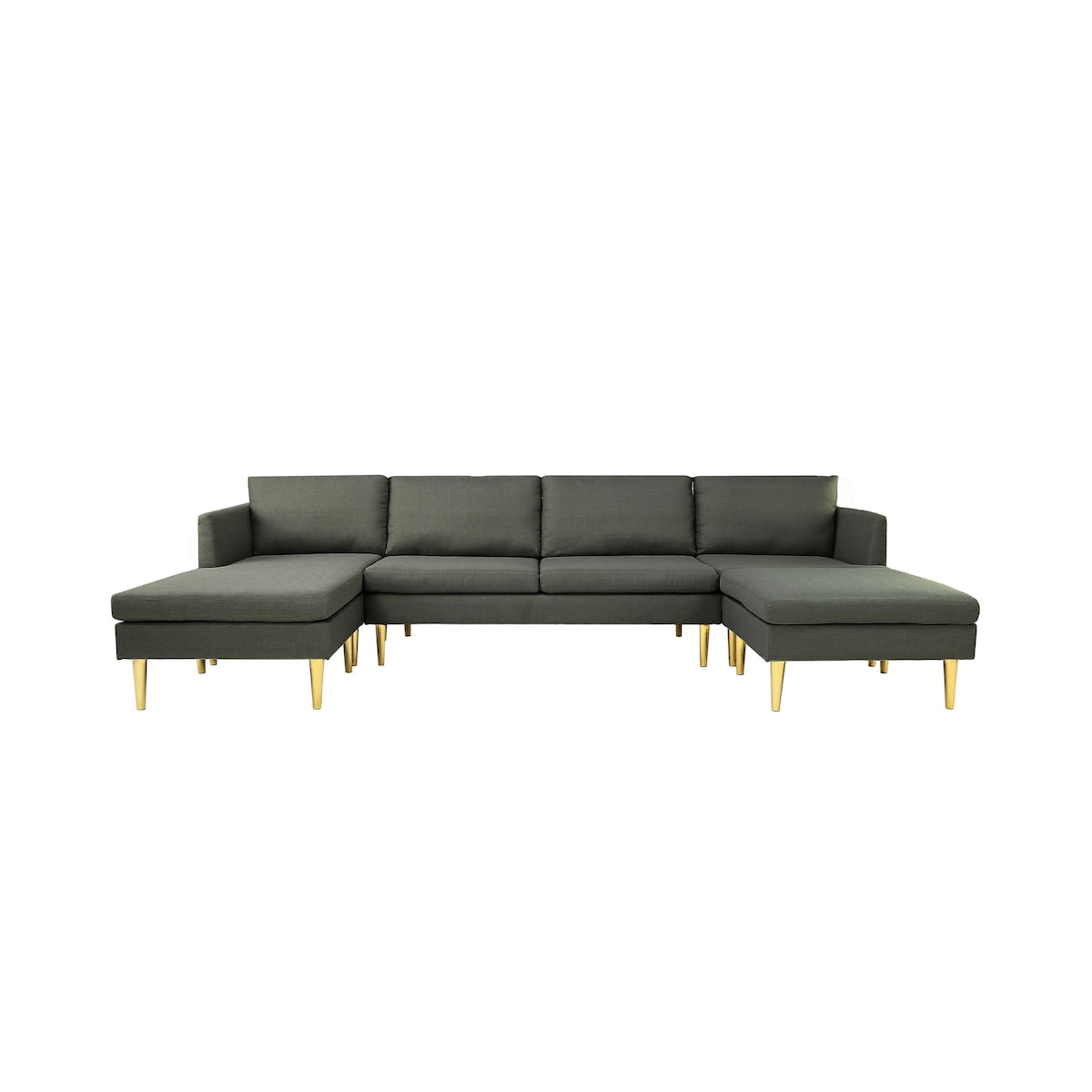 U-Shaped Convertible Sectional Sofa w/Chaise Longue & Movable Ottoman, Modern Upholstered Couch w/Metal Legs for Living Room