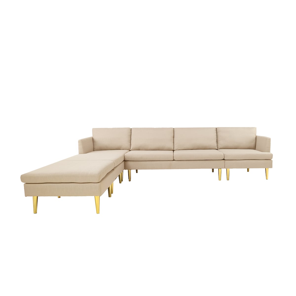 U-Shaped Convertible Sectional Sofa w/Chaise Longue & Movable Ottoman, Modern Upholstered Couch w/Metal Legs for Living Room