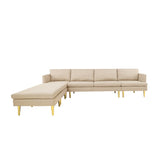 U-Shaped Convertible Sectional Sofa w/Chaise Longue & Movable Ottoman, Modern Upholstered Couch w/Metal Legs for Living Room
