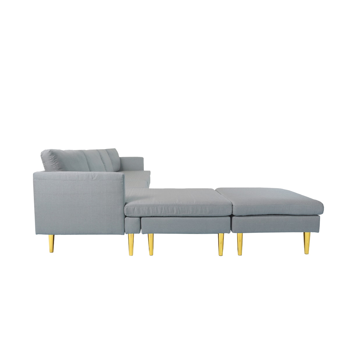 U-Shaped Convertible Sectional Sofa w/Chaise Longue & Movable Ottoman, Modern Upholstered Couch w/Metal Legs for Living Room