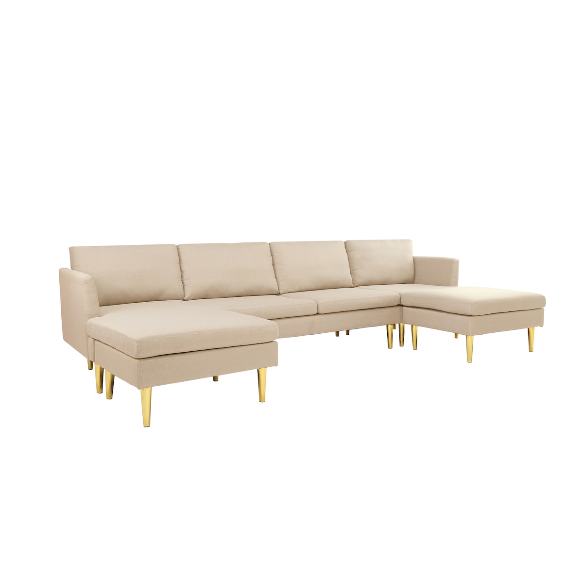 U-Shaped Convertible Sectional Sofa w/Chaise Longue & Movable Ottoman, Modern Upholstered Couch w/Metal Legs for Living Room