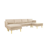 U-Shaped Convertible Sectional Sofa w/Chaise Longue & Movable Ottoman, Modern Upholstered Couch w/Metal Legs for Living Room