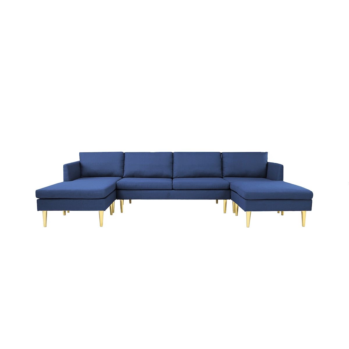 U-Shaped Convertible Sectional Sofa w/Chaise Longue & Movable Ottoman, Modern Upholstered Couch w/Metal Legs for Living Room