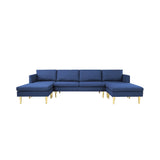 U-Shaped Convertible Sectional Sofa w/Chaise Longue & Movable Ottoman, Modern Upholstered Couch w/Metal Legs for Living Room