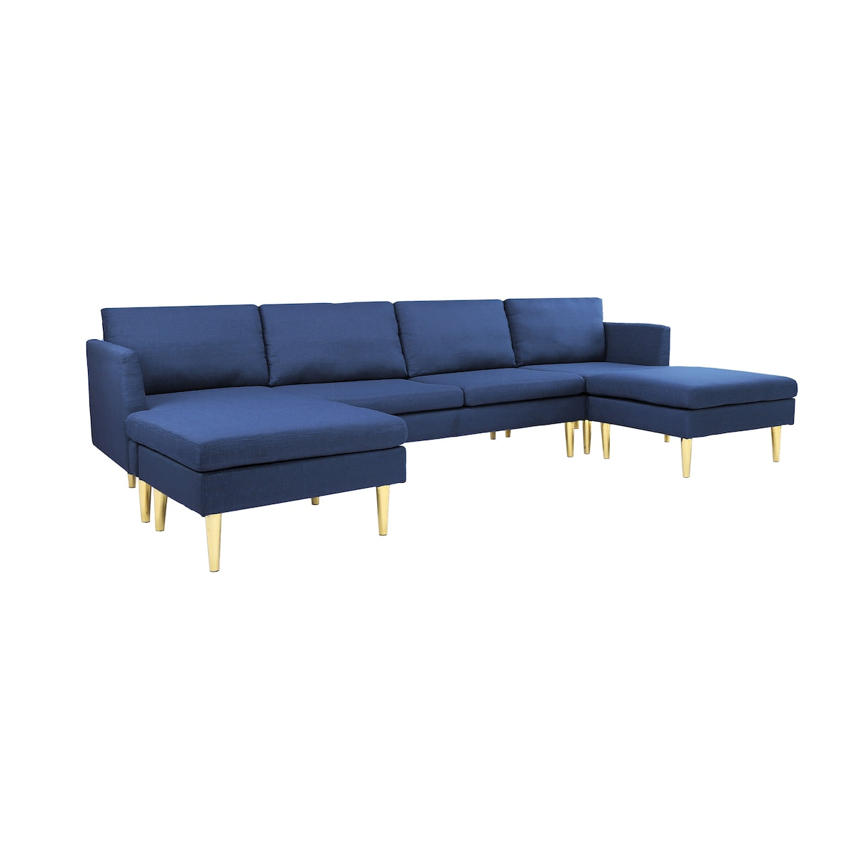 U-Shaped Convertible Sectional Sofa w/Chaise Longue & Movable Ottoman, Modern Upholstered Couch w/Metal Legs for Living Room