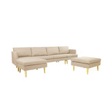 U-Shaped Convertible Sectional Sofa w/Chaise Longue & Movable Ottoman, Modern Upholstered Couch w/Metal Legs for Living Room