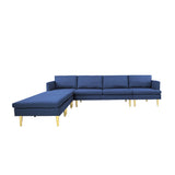 U-Shaped Convertible Sectional Sofa w/Chaise Longue & Movable Ottoman, Modern Upholstered Couch w/Metal Legs for Living Room